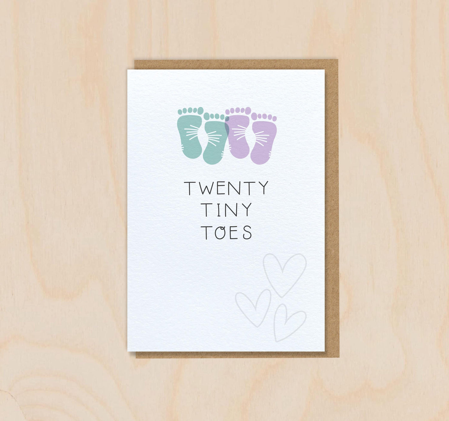 Twenty Tiny Toes - Girl & Boy - New Baby Twins Footprints Greeting Card - Baby Shower