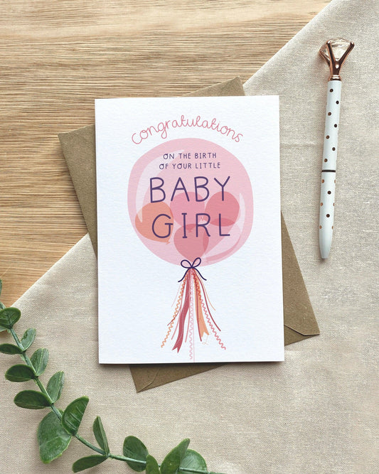Baby Girl Balloon  New Baby Card