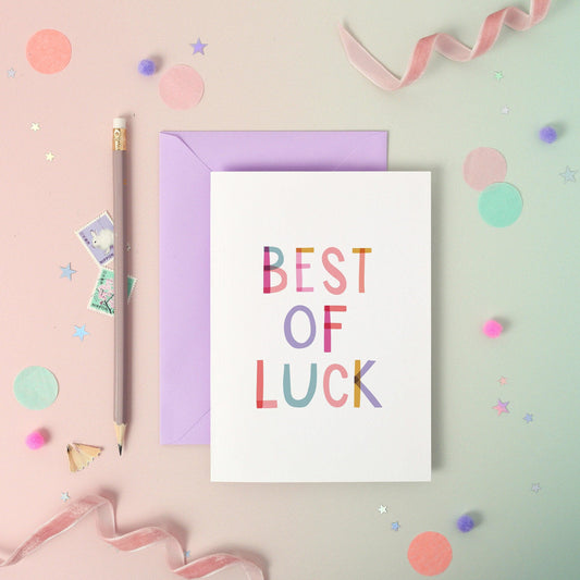 Rainbow Foiled Best of Luck Greeting Card  Congratulations Card
