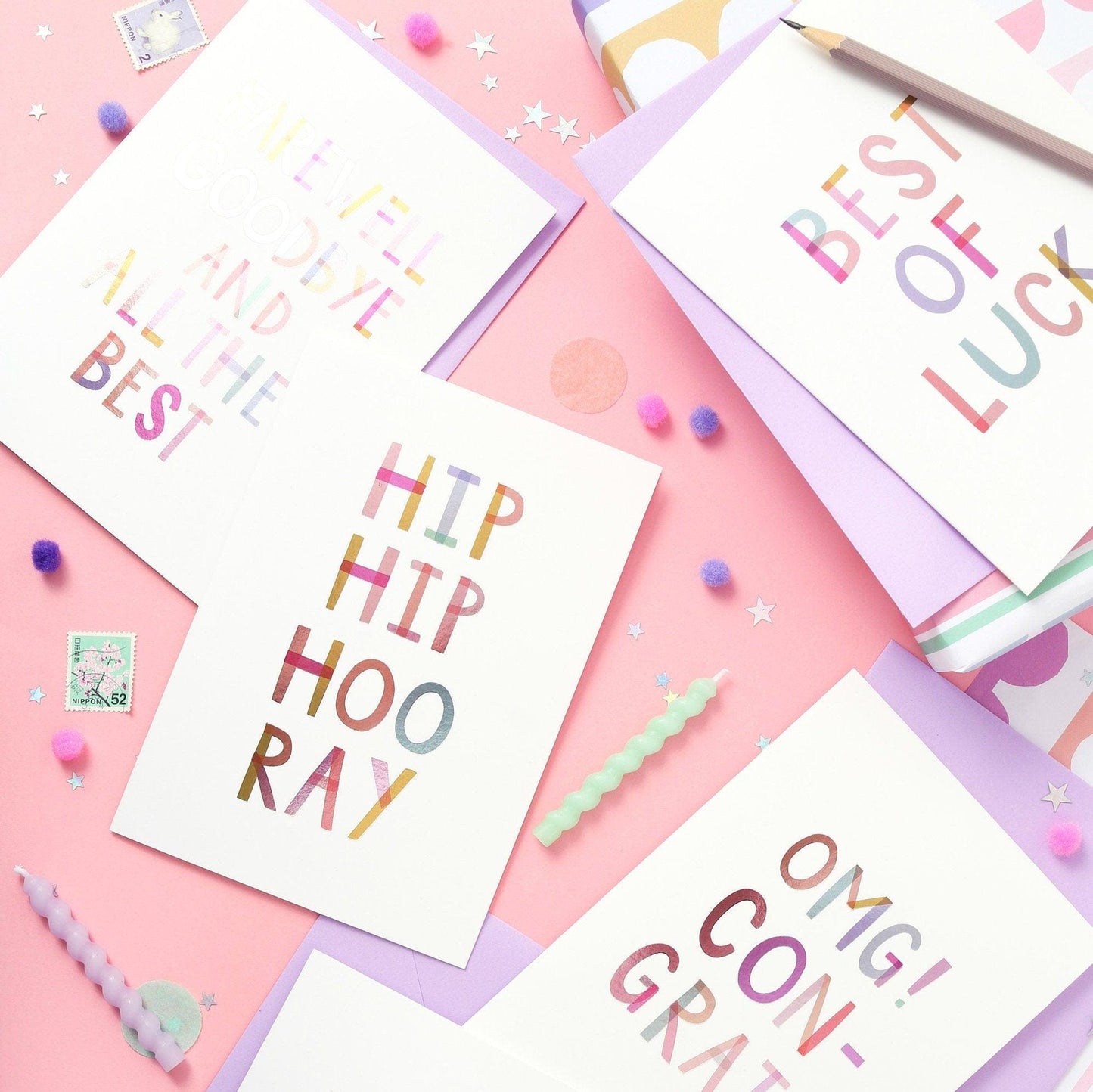 Rainbow Foiled Best of Luck Greeting Card  Congratulations Card