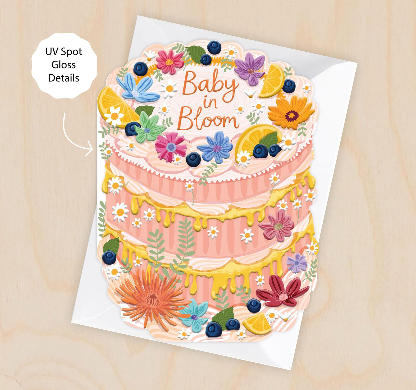 Baby in Bloom - Cake Shaped Greeting Card for Baby Shower, Pregnancy, Christening