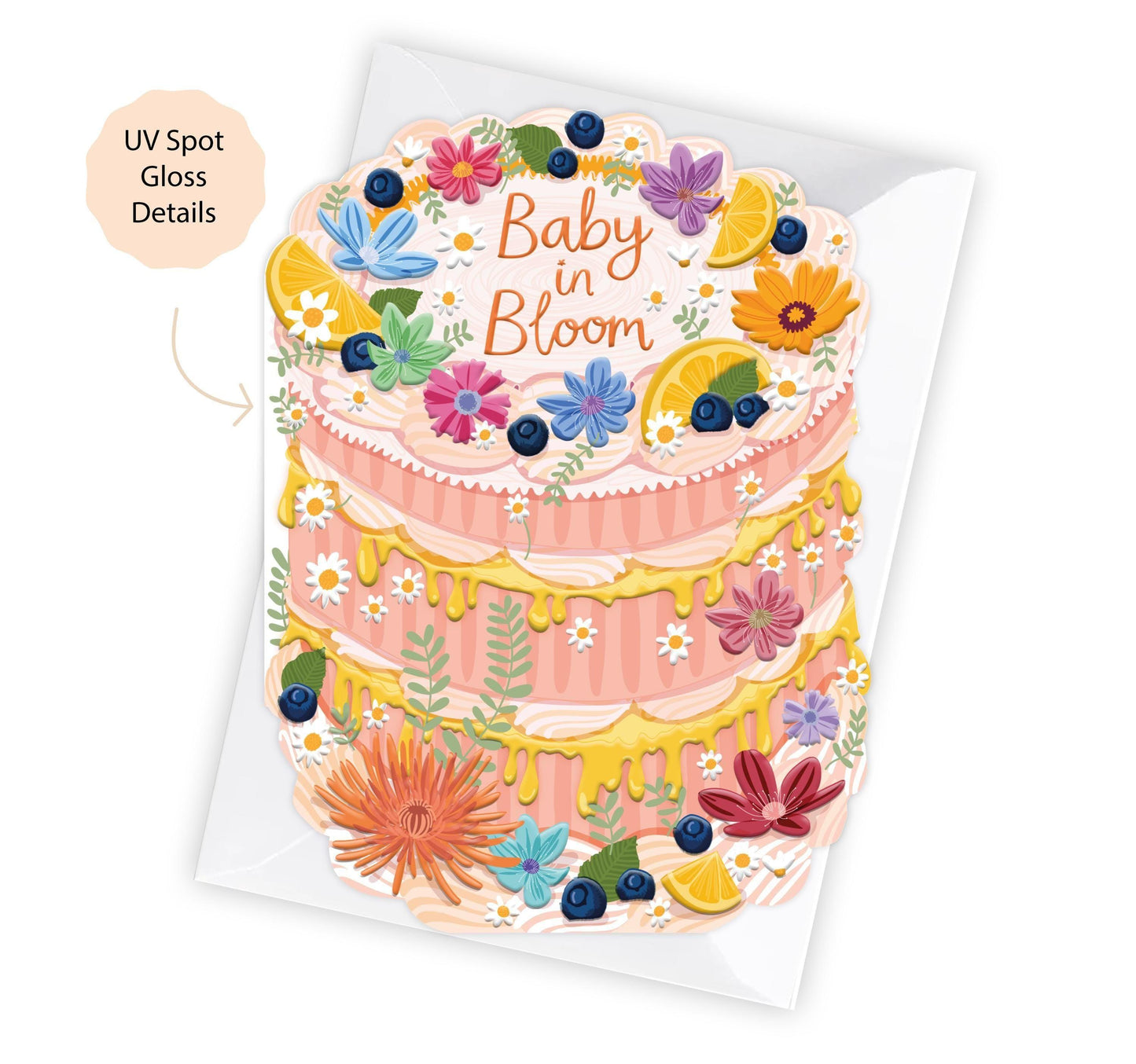 Baby in Bloom - Cake Shaped Greeting Card for Baby Shower, Pregnancy, Christening