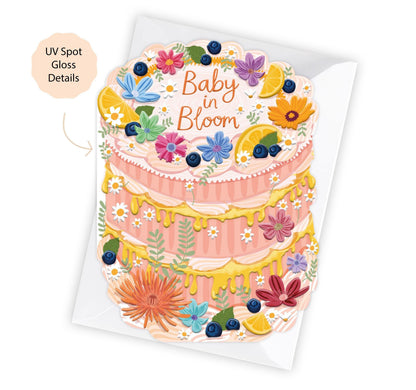 Baby in Bloom - Cake Shaped Greeting Card for Baby Shower, Pregnancy, Christening