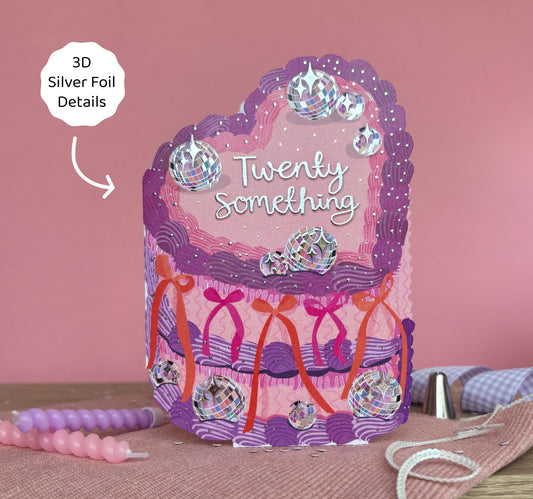 Twenty Something - Birthday Cake Shaped Greeting Card