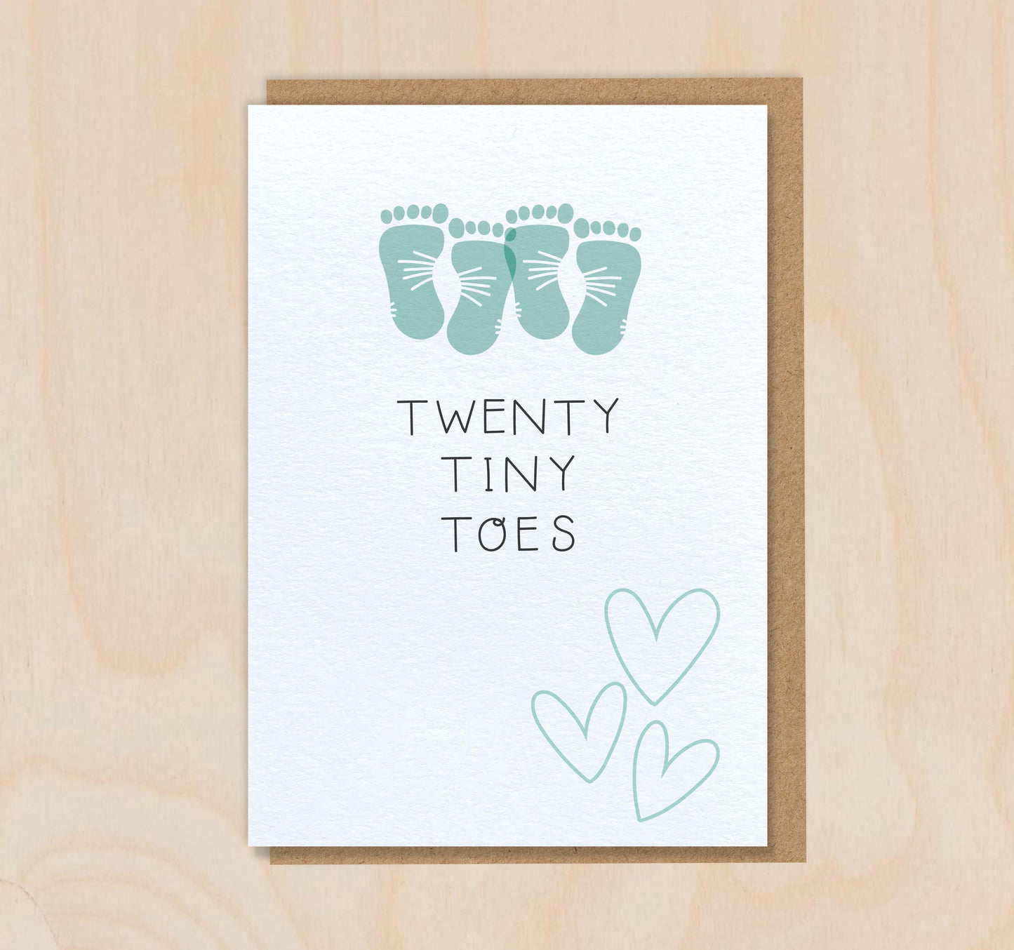 Twenty Tiny Toes - Boys - New Baby Twins Footprints Greeting Card - Baby Shower