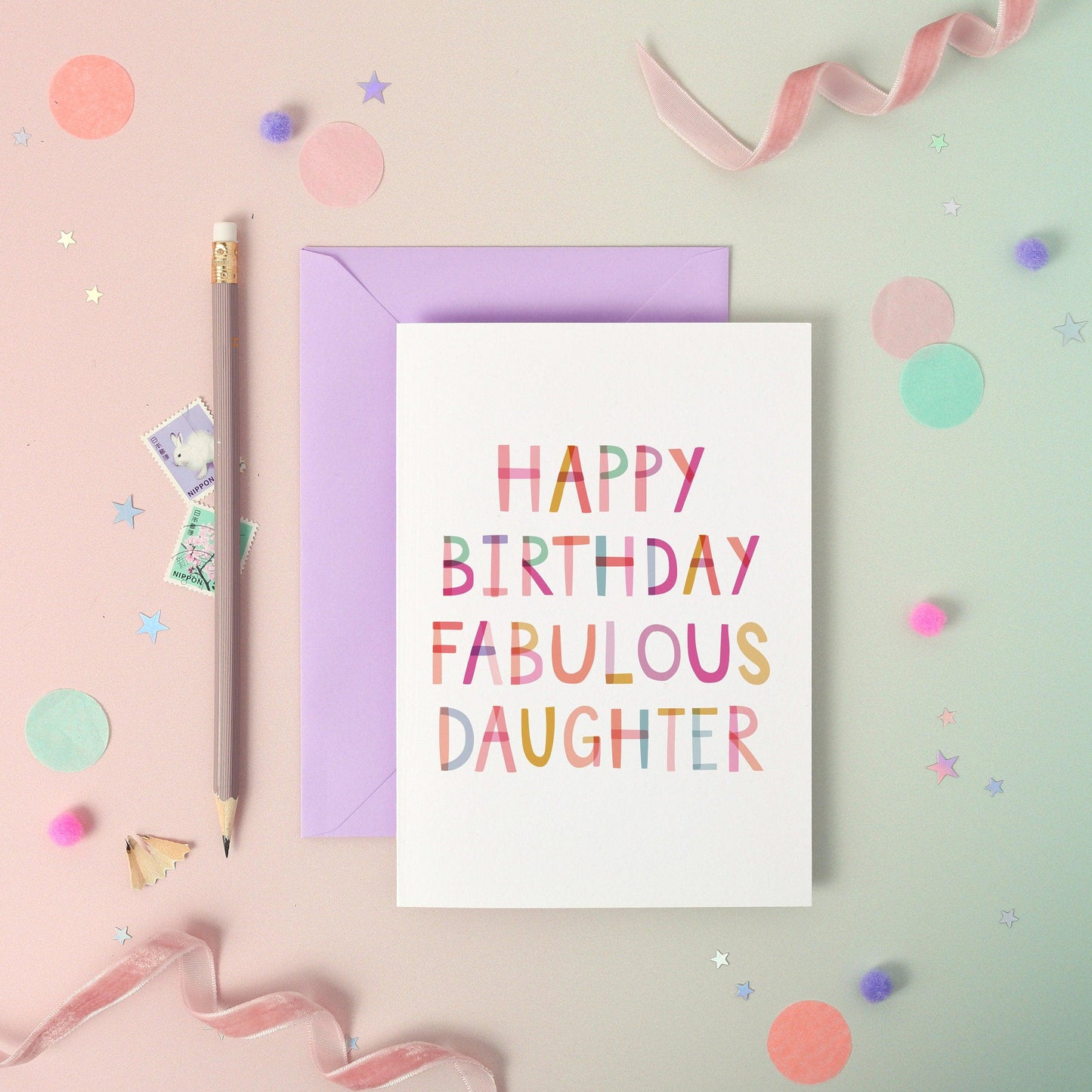 Happy Birthday Fabulous Daughter  Birthday Luxury Foiled Rainbow Greeting Card