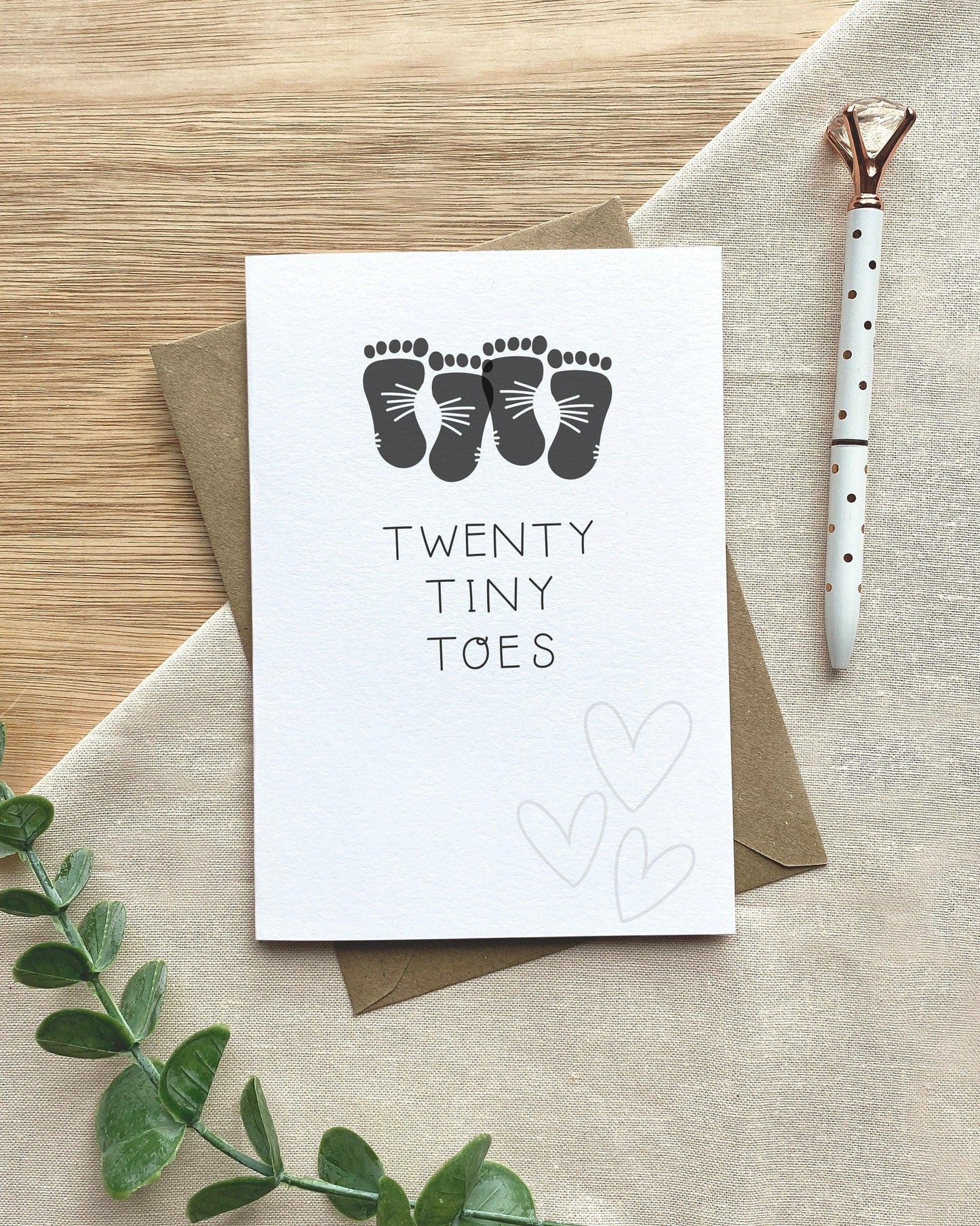 Twenty Tiny Toes - New Baby Twins Footprints Greeting Card - Baby Shower