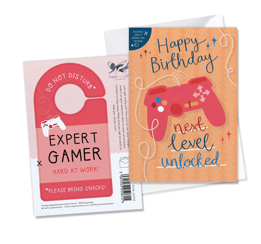 [New Size Now Available] Level Unlocked Gamer Children's Birthday Card with Crafty Cut Out
