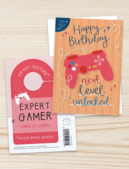 [New Size Now Available] Level Unlocked Gamer Children's Birthday Card with Crafty Cut Out
