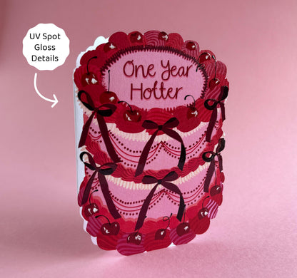 One Year Hotter - Birthday Cake Shaped Greeting Card