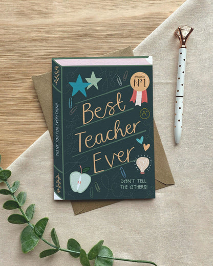 Best Teacher Ever  Luxury Book Greeting Card