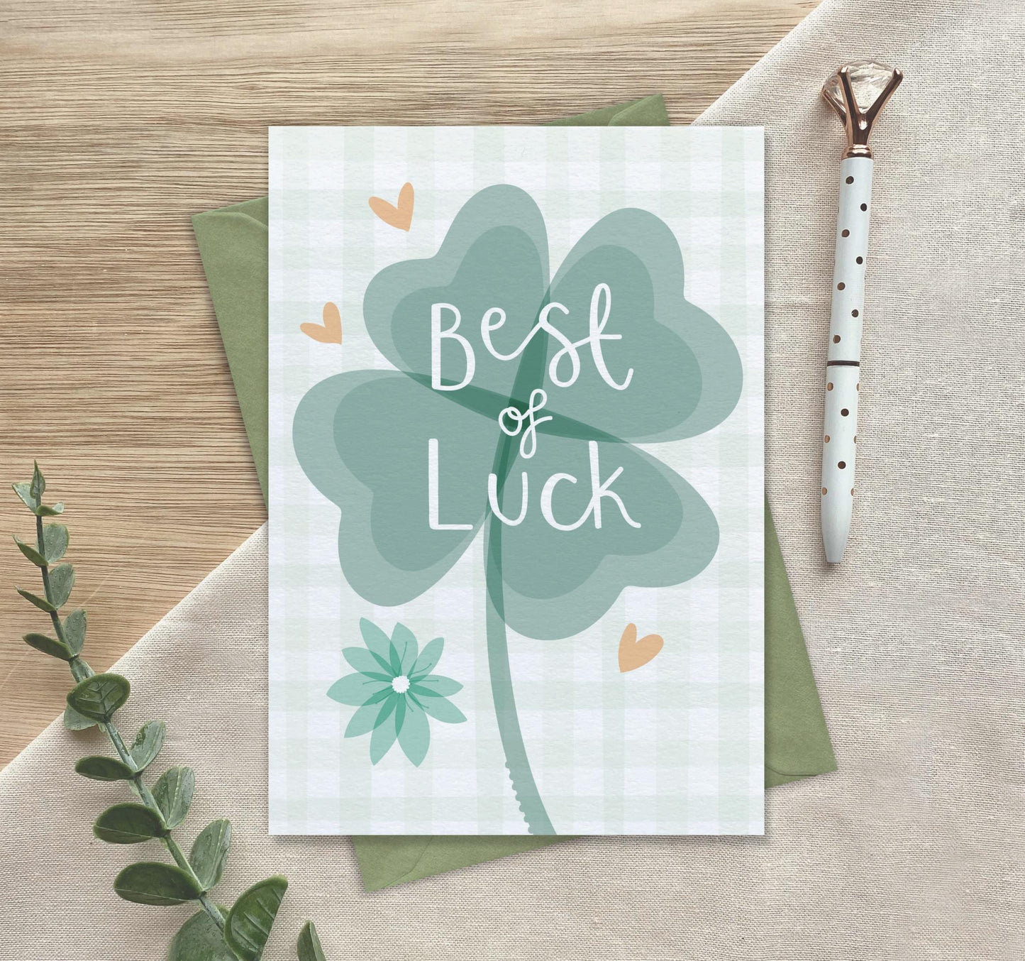 Best of Luck Clover  Luxury Good Luck Greeting Card