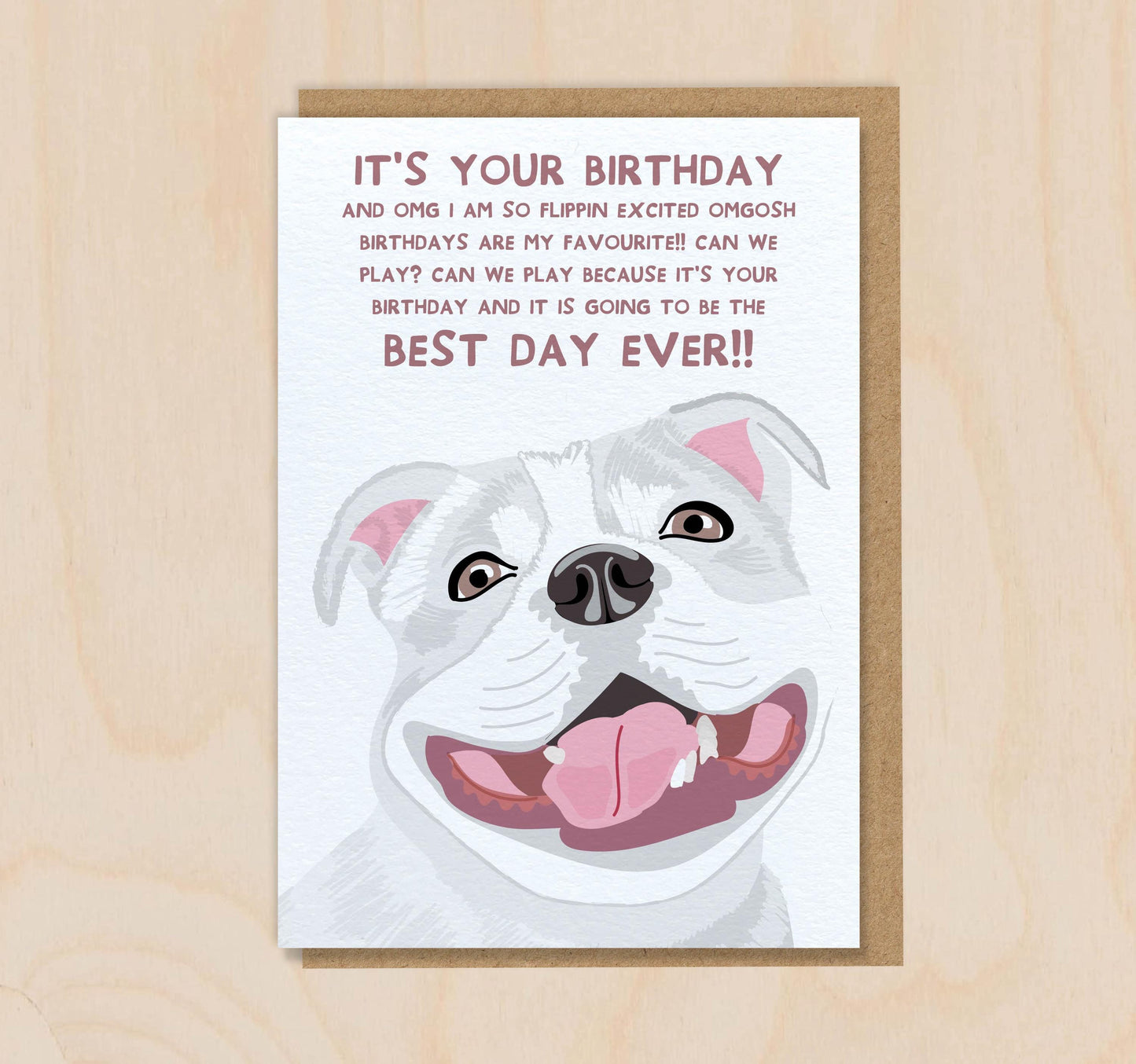 Birthday Card From The Dog - Staffy White - Funny Greeting Card For Dog Mum Dad Lover Owner