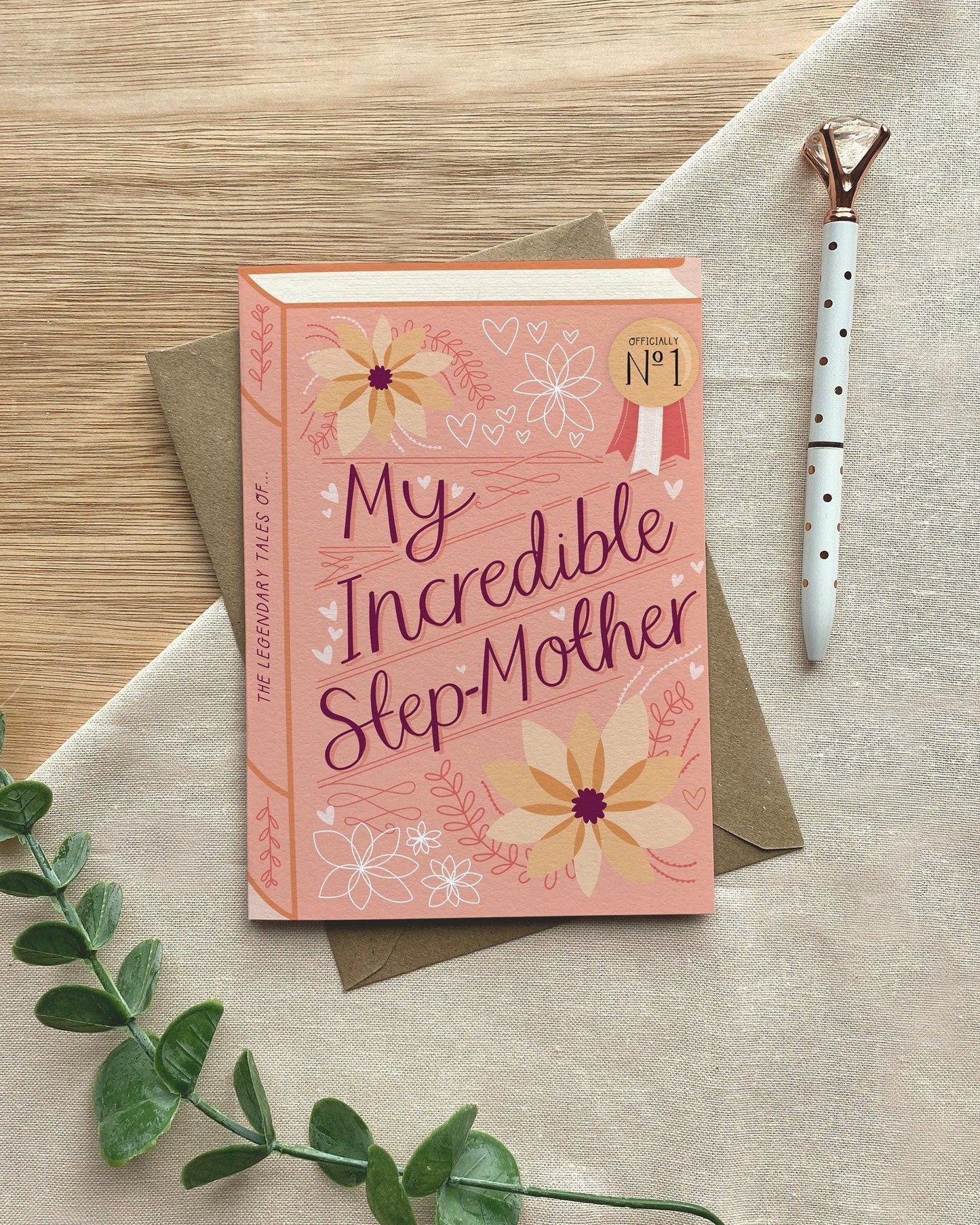 My Incredible Step-Mother  Luxury Book Birthday Mother's Day Greeting Card