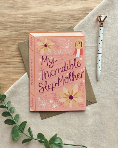 My Incredible Step-Mother  Luxury Book Birthday Mother's Day Greeting Card