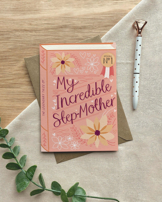 My Incredible Step-Mother  Luxury Book Birthday Mother's Day Greeting Card