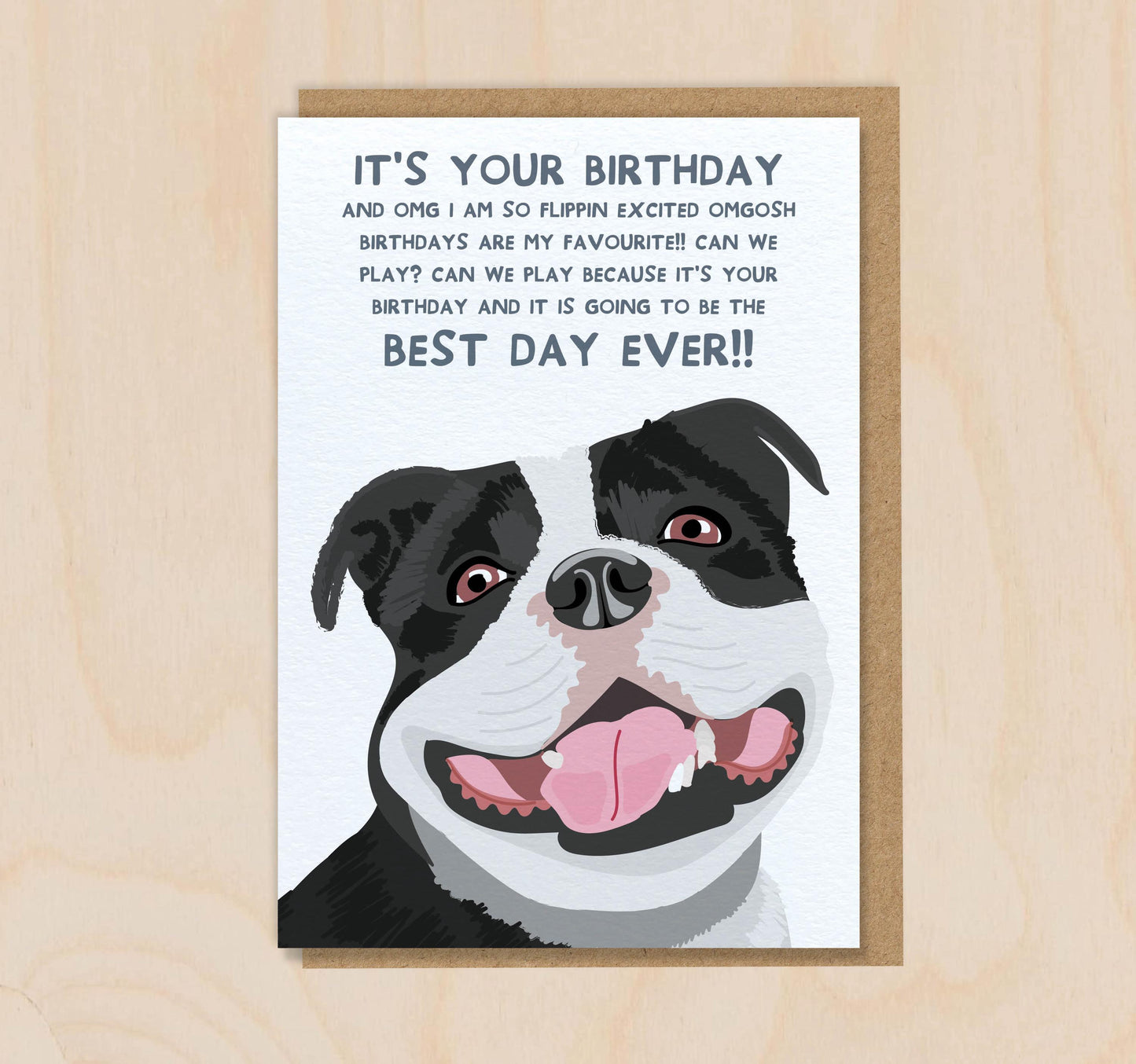 Birthday Card From The Dog - Staffy Black White - Funny Greeting Card For Dog Mum Dad Lover Owner