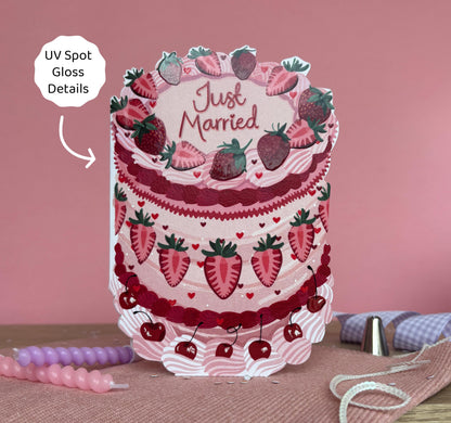 Just Married - Vintage Wedding Strawberry Fruit Cake Shaped Greeting Card
