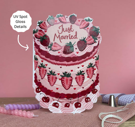 Just Married - Vintage Wedding Strawberry Fruit Cake Shaped Greeting Card