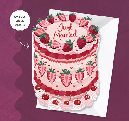 Just Married - Vintage Wedding Strawberry Fruit Cake Shaped Greeting Card