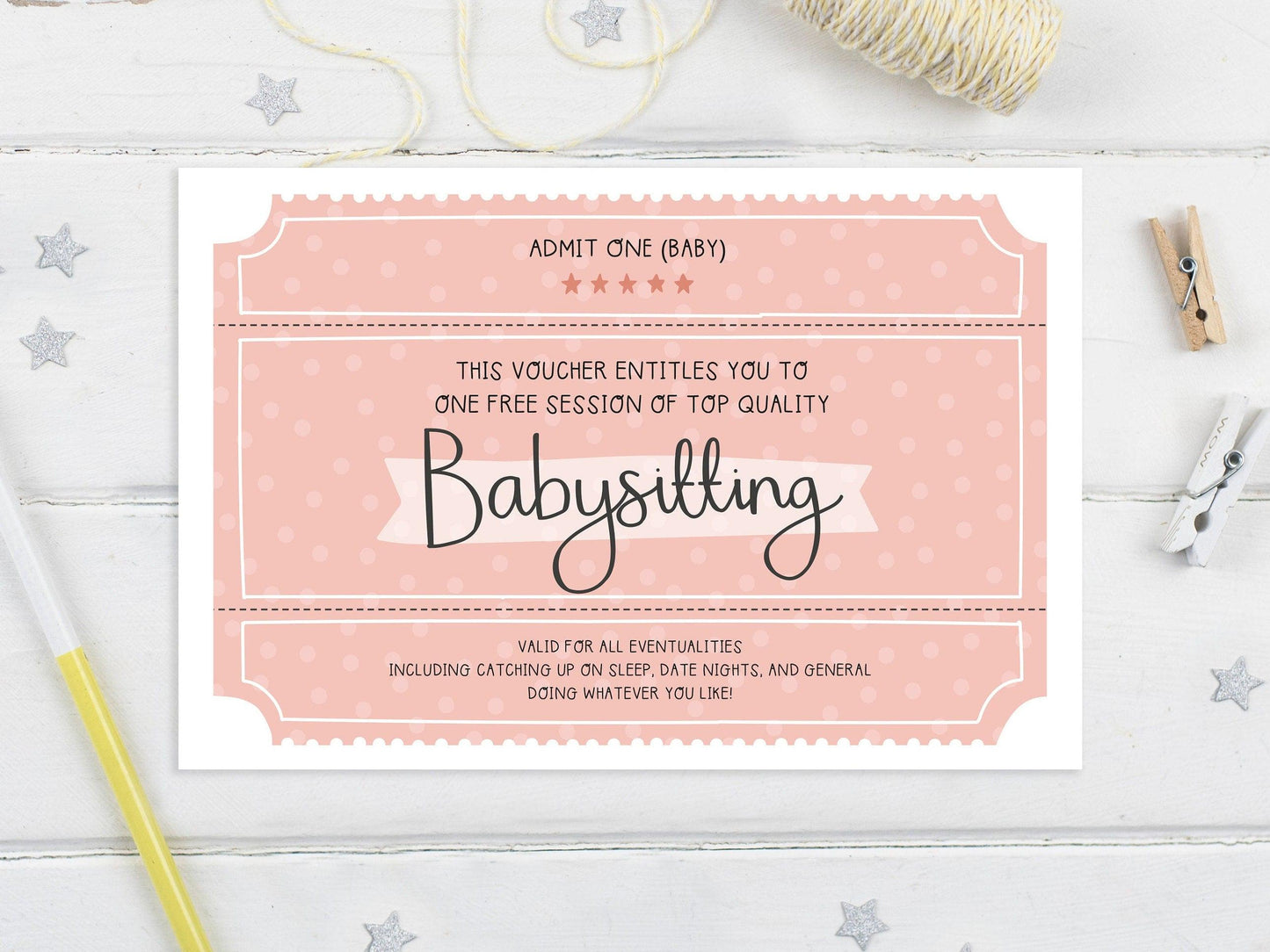 Babysitting Voucher 6x4" Instant Digital Download - New Baby or First Birthday Greeting Card - Baby Shower