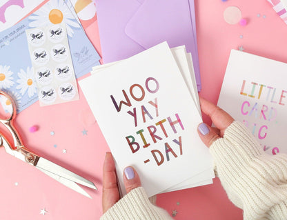 Woo Yay Birthday!  Birthday Luxury Foiled Rainbow Greeting Card