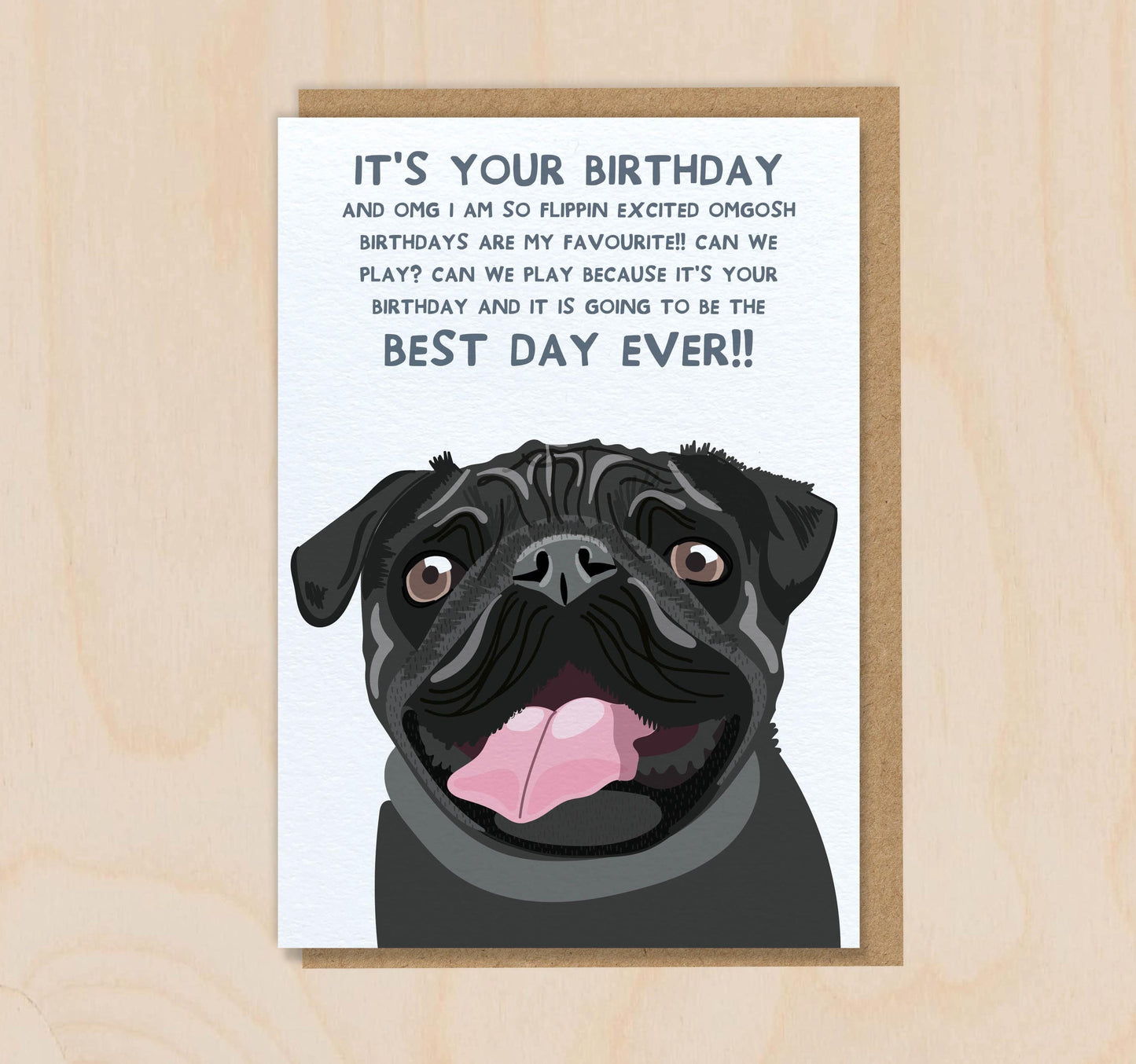 Birthday Card From The Dog - Pug Black -  Funny Greeting Card For Dog Mum Dad Lover Owner