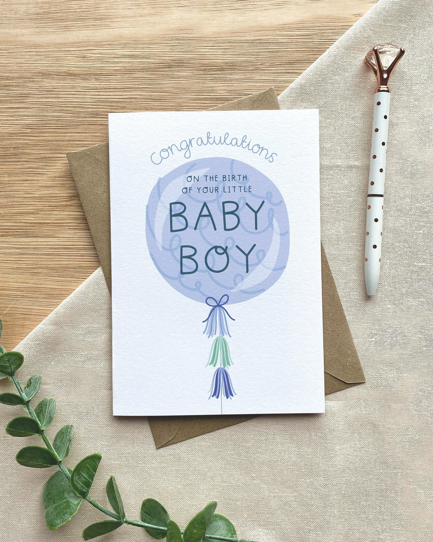 Baby Boy Balloon  New Baby Card