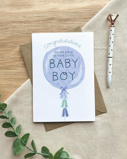 Baby Boy Balloon  New Baby Card