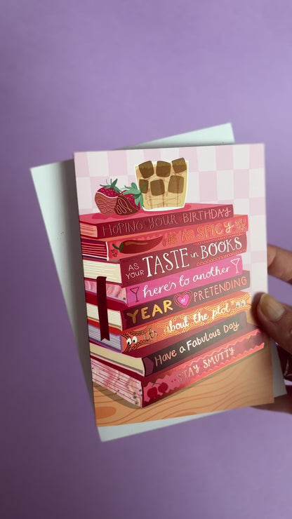 Spicy Books & Ice Coffee - Foiled Bookish Birthday Card for a friend